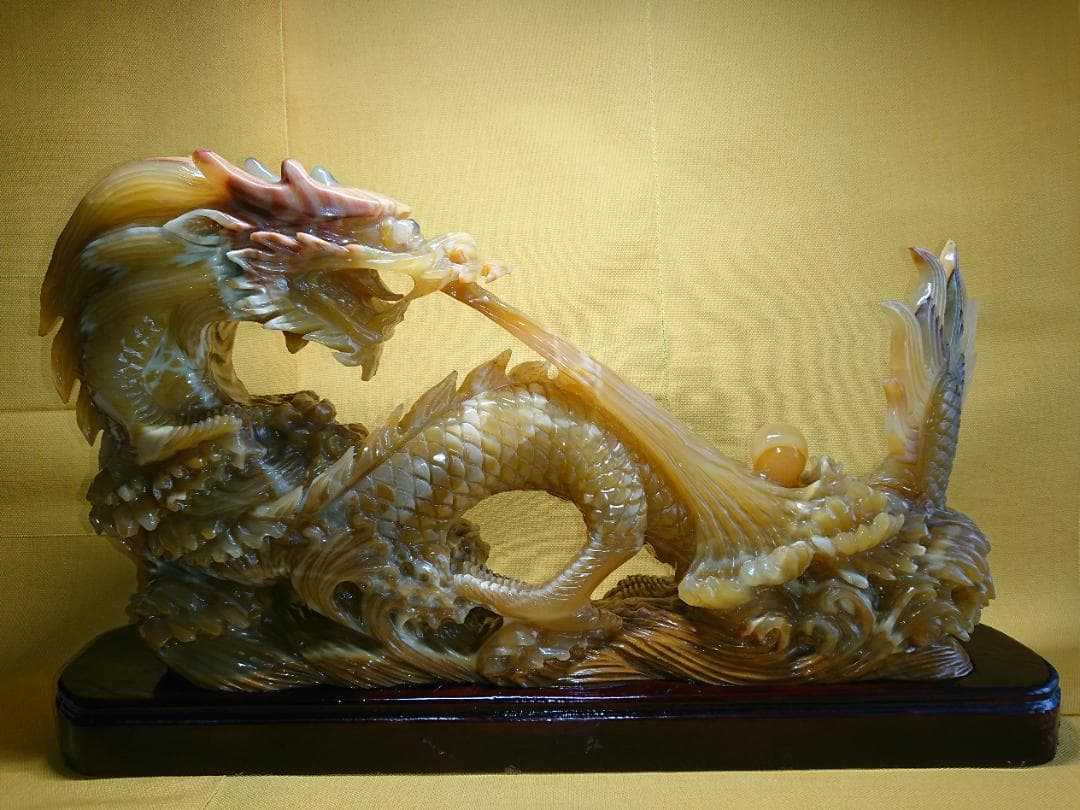 【美品】大型　龍　天然石　彫刻　古玩　置物　インテリア　工芸品　美術品　A9