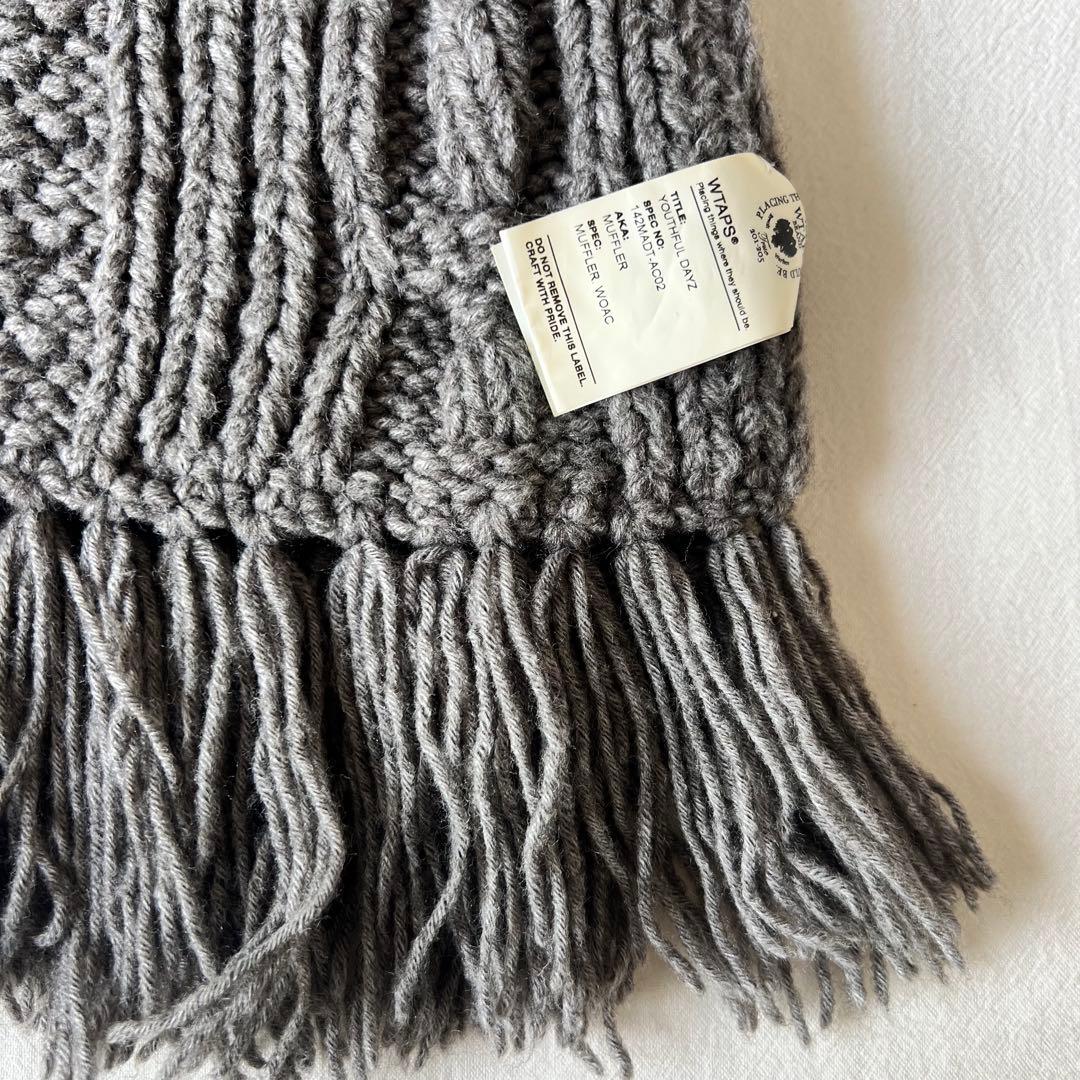 【美品】WTAPS ダブルタップス マフラー ストール グレー ケーブルニット