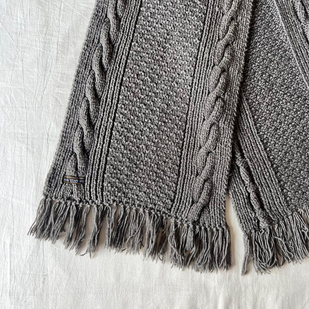 【美品】WTAPS ダブルタップス マフラー ストール グレー ケーブルニット