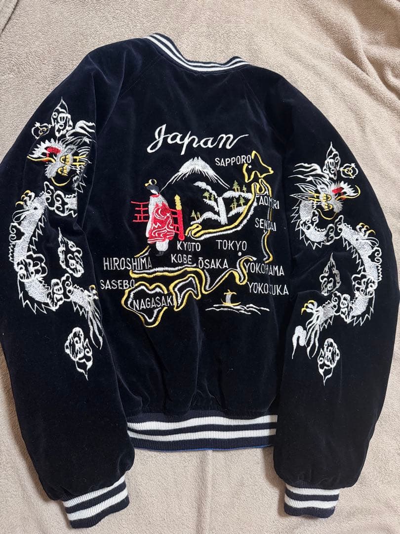 90s vintage 別珍 虎龍 地図 芸者 日本限定 スカジャン サテン