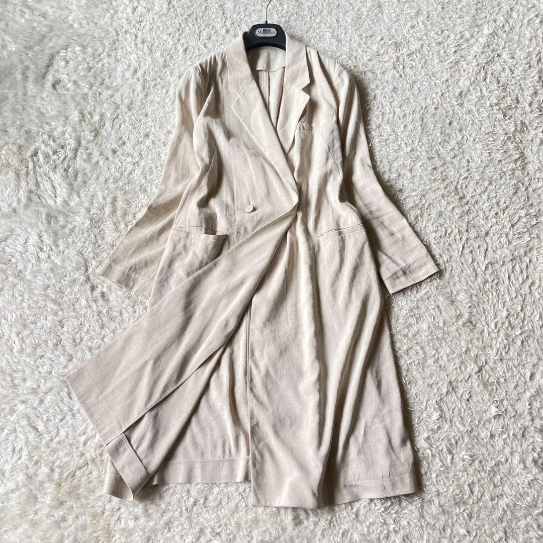 【近年】セオリーリュクス　麻混ロングチェスターコート　バックギャザー　銀ボタン