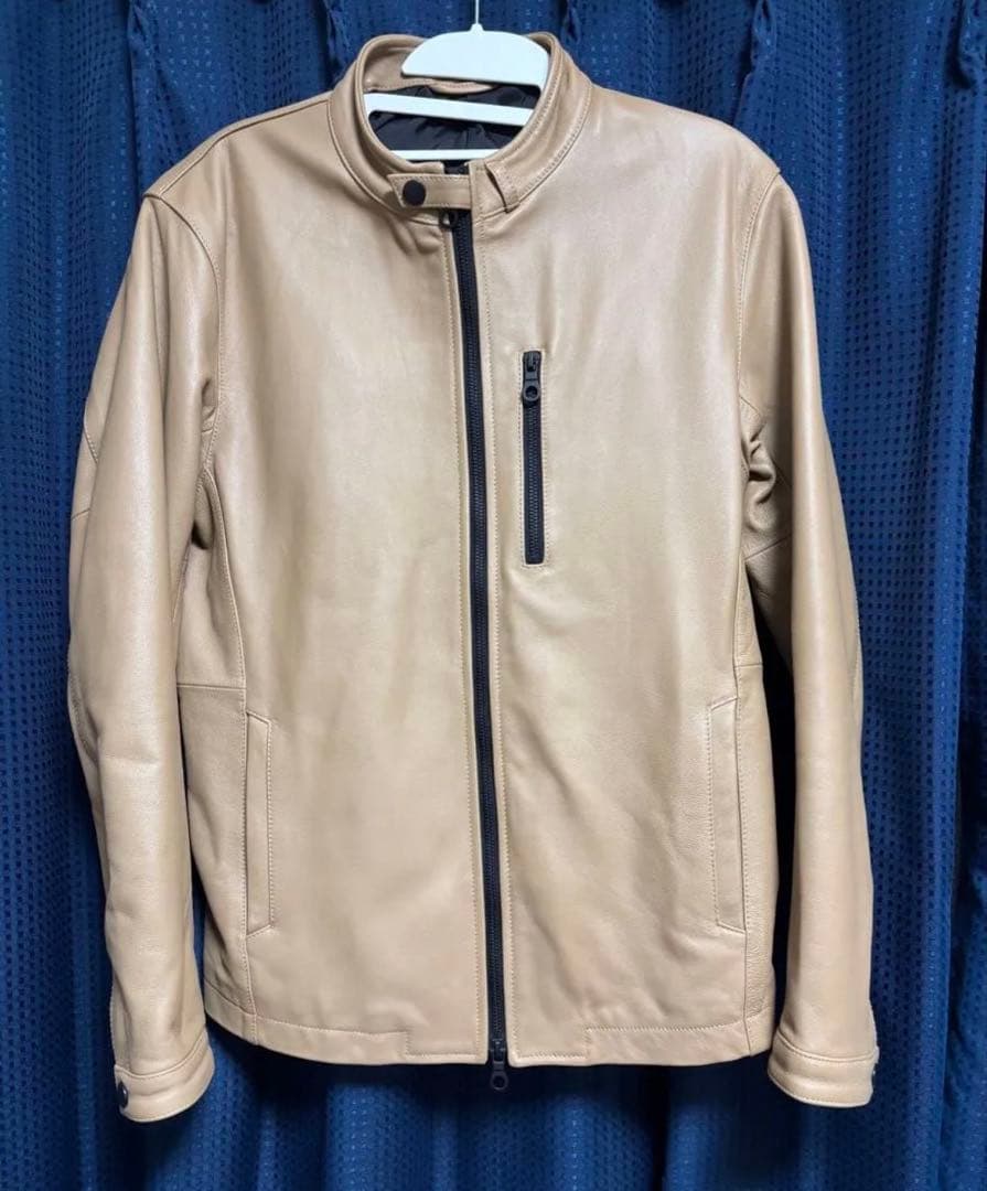 レザーシングルライダースジャケット ベージュ