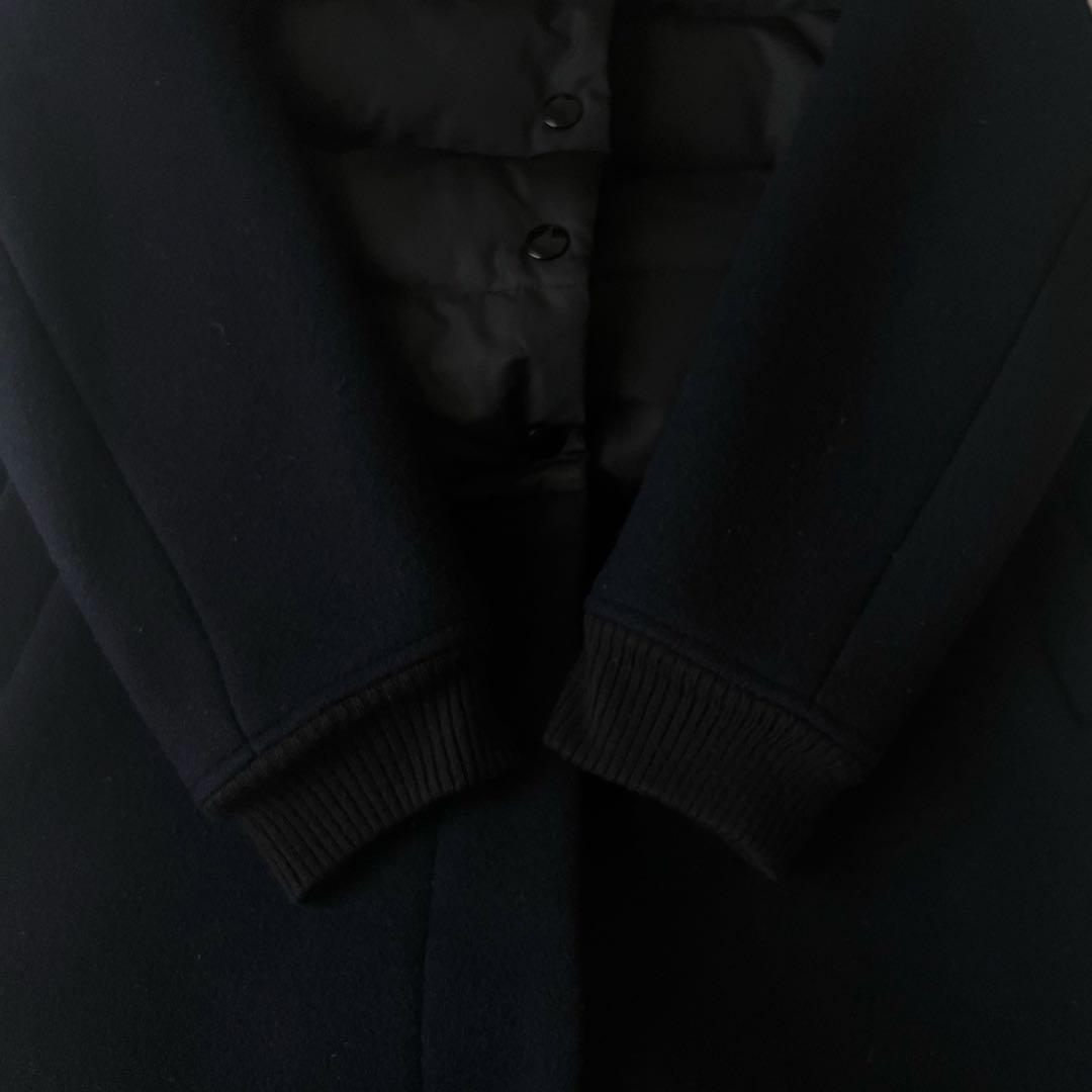 MUVEIL 異素材切替 ダウンコート ノーカラー ブラック ウールコート