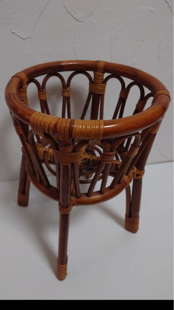 木製 ラタン 籐 花台 鉢入れ 物入れ