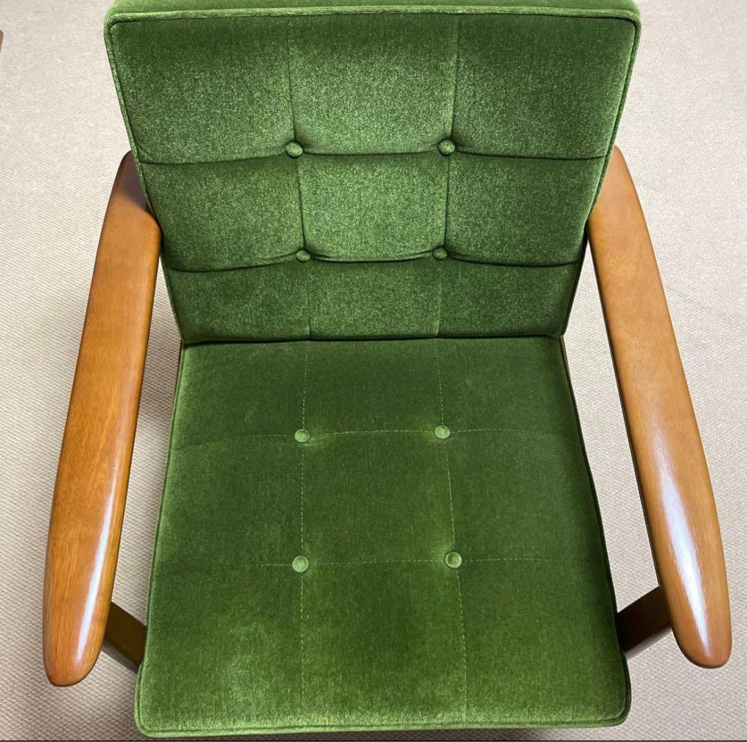 年末大特価！カリモク60 Kチェア　1シーター　イス　モケットグリーン　緑