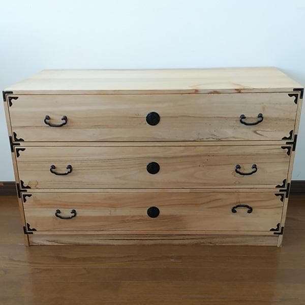 総桐民芸タンス 引出し３段 天然木(桐無垢材）3段チェスト