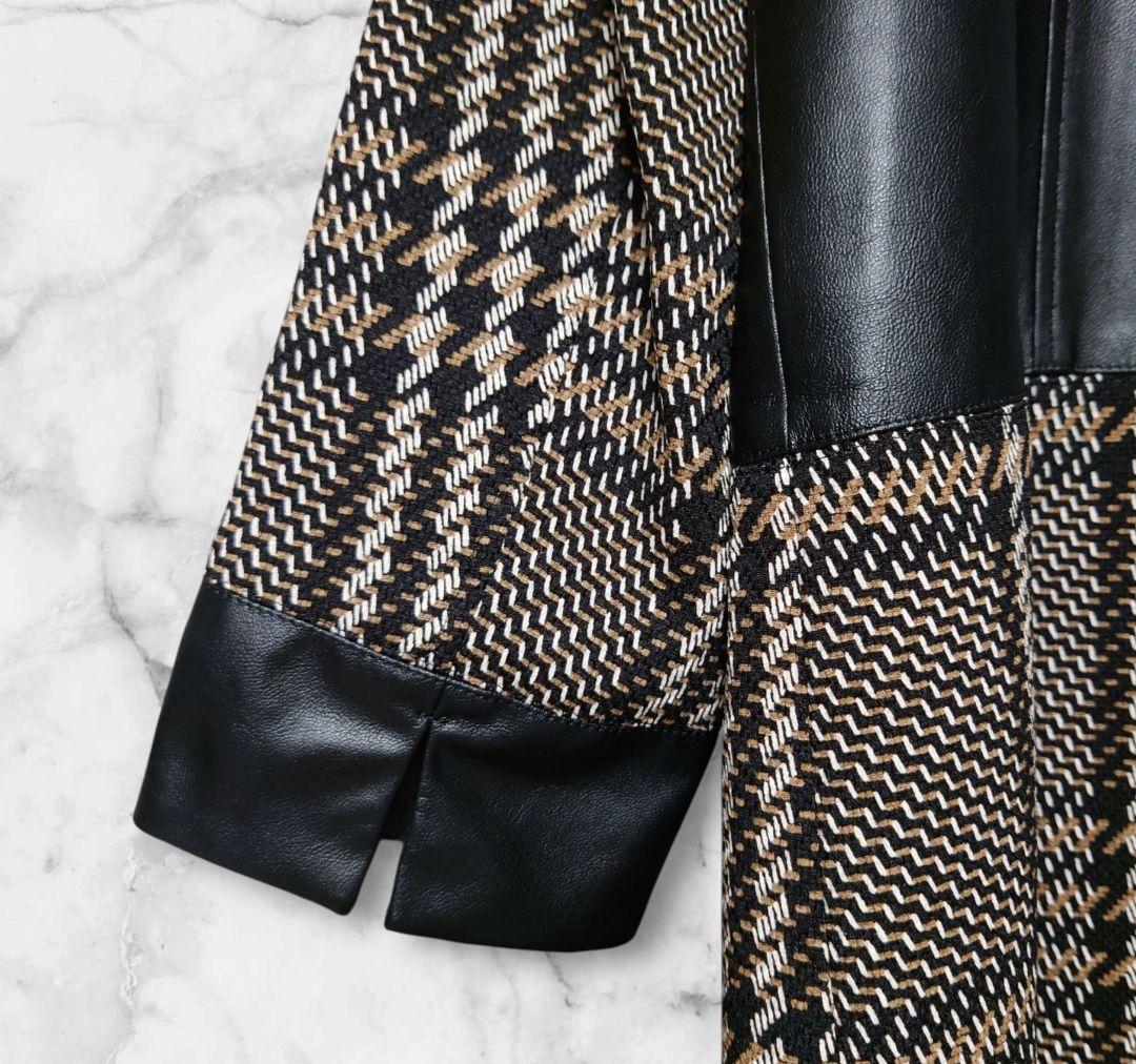 HIROKO BIS ジャガードツィードプリントドレス　皮革　異素材