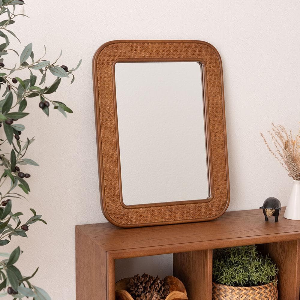 新品 送料込み 壁掛け ラタンミラー 1個 45×60cm ナチュラル ブラウン
