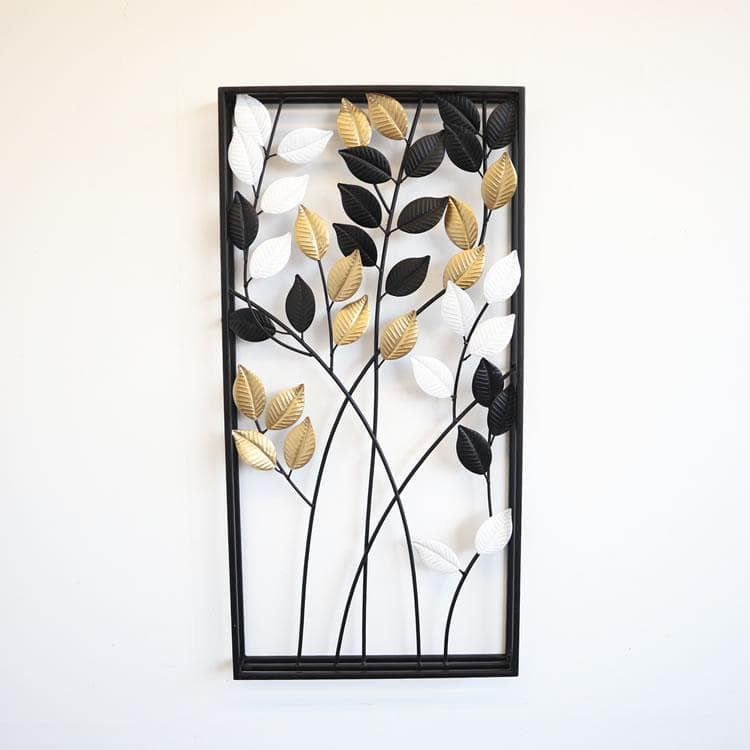 壁飾り 枝葉 黒白金
