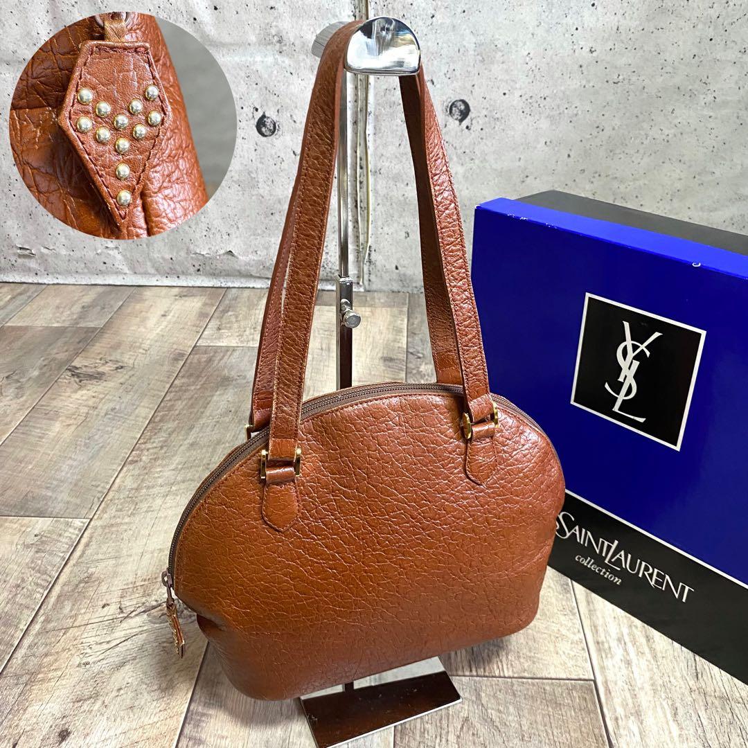 本物☆イヴサンローラン YSL レザー ミニトートバッグ ハンドバッグ スタッズ