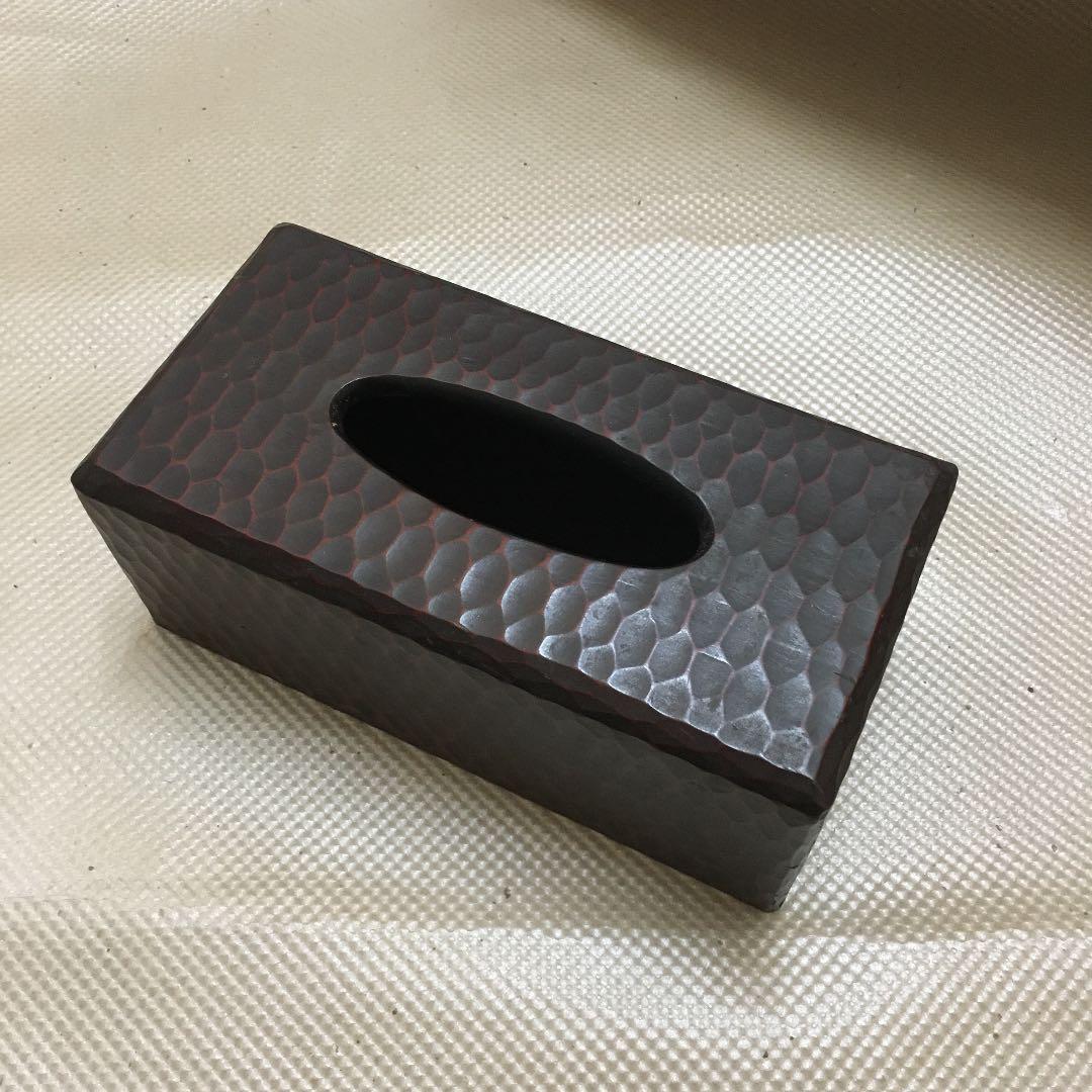 0878 牡丹 ティッシュボックス 木製　鎌倉彫 調