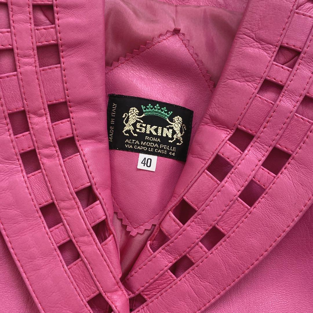 イタリア製 SKIN ROMA 高級 本革 レザーコート 40 ピンク