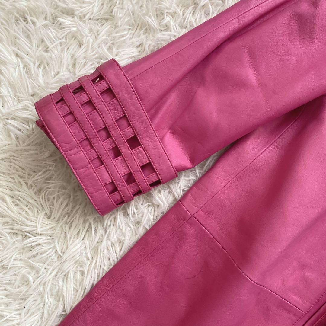 イタリア製 SKIN ROMA 高級 本革 レザーコート 40 ピンク