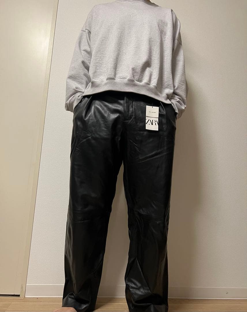 ZARA リアルレザー　タックワイドレザーパンツ　サイズ42