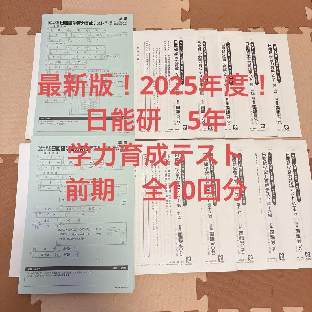 最新版！日能研　2025年　5年生　育成テスト　全10回　解答付き