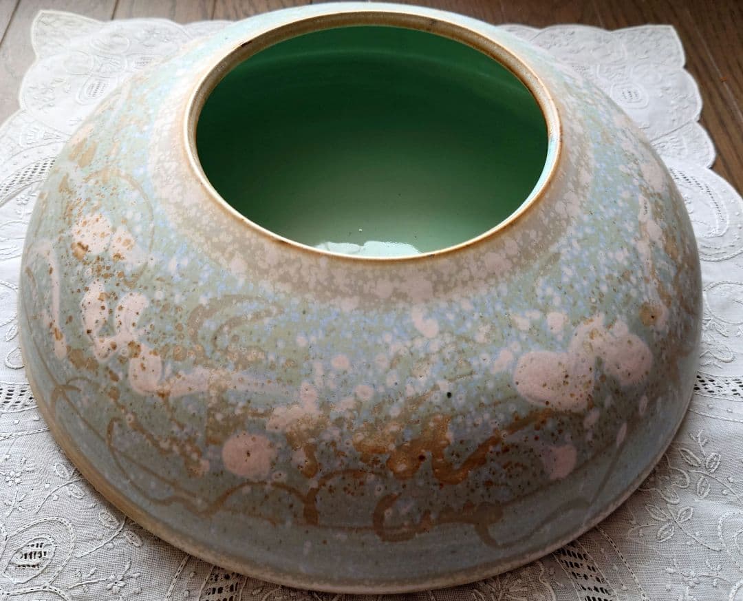 青緑色 陶器 水鉢