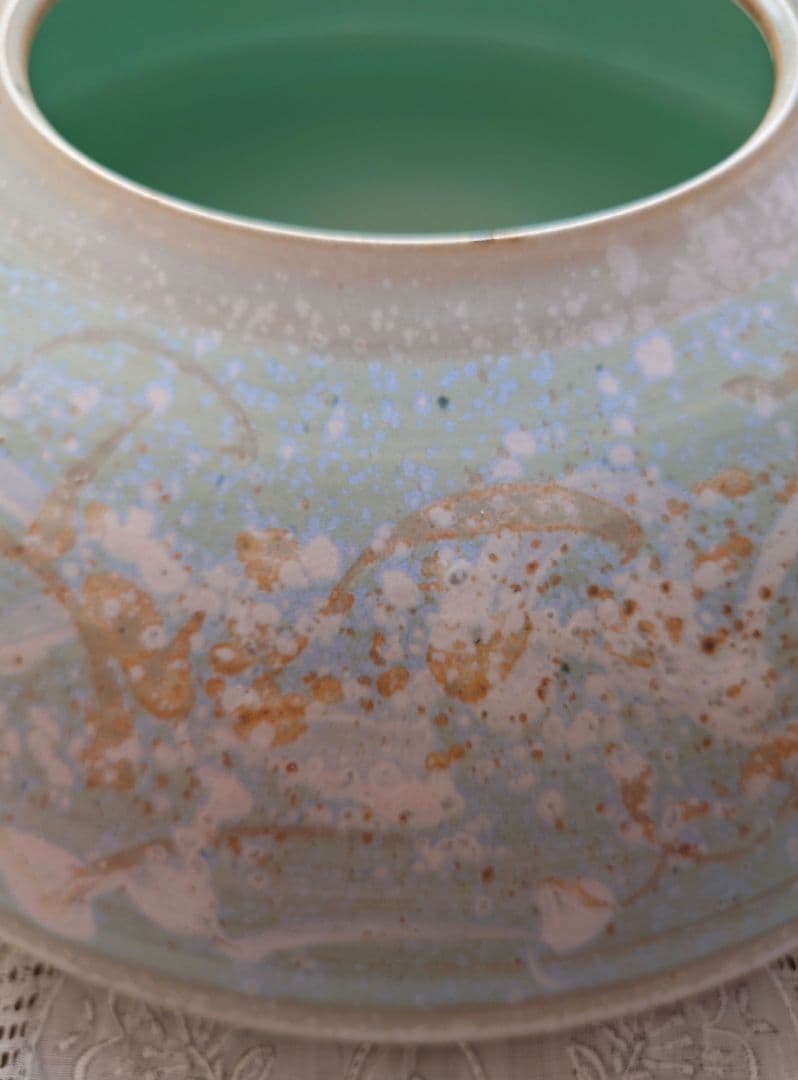 青緑色 陶器 水鉢