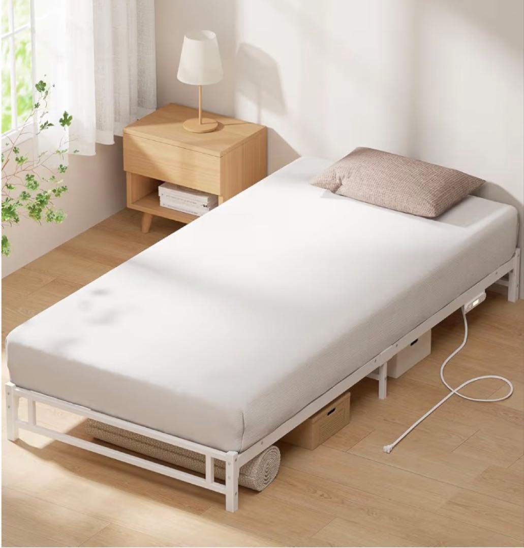 シングル❣️ベッドフレーム LEDライト コンセント ローベッド 床下収納15㎝