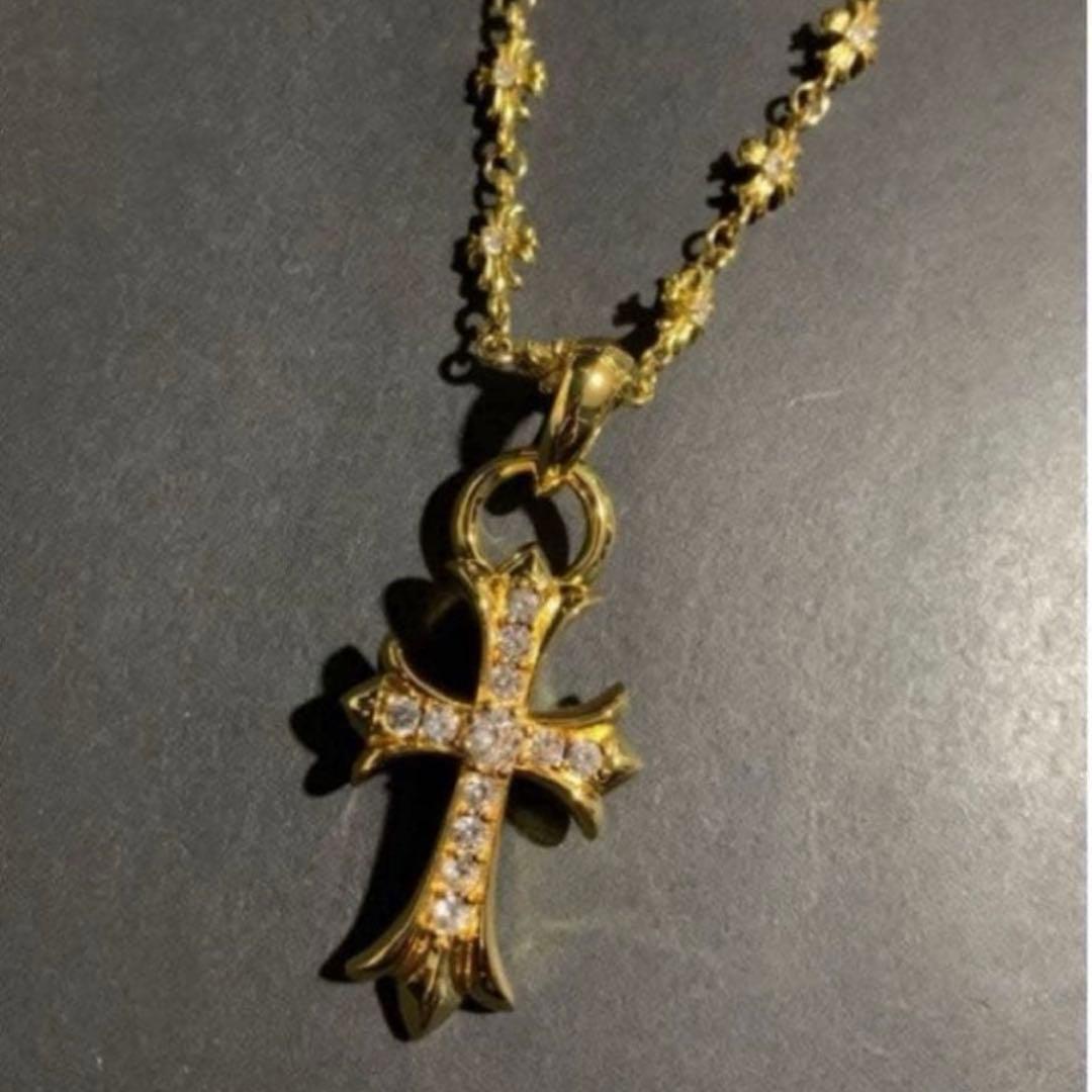 22k ダイヤ　タイニークロスチェーン　ネックレス　50㎝