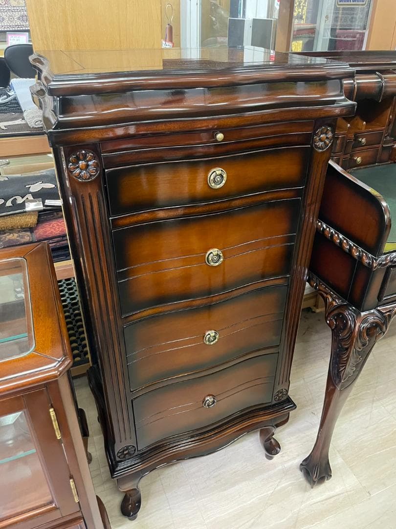 マホガニー　ミラー付き　4段チェスト　ドレッサー　アンティーク　化粧台　鏡付き