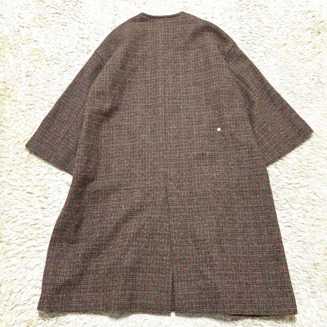 極美品　ミュベール　ニットカラー付ドット刺繍コート　ツイードコート　人気完売品