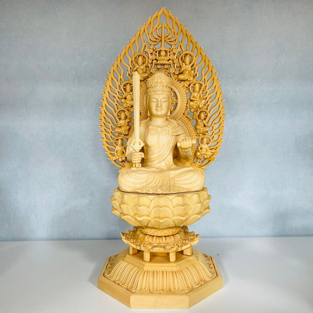 桧木文殊菩萨様 彫物 仏教工芸品NO.092229