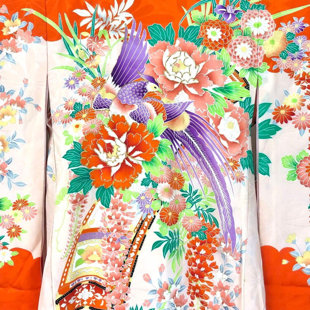 子供着物 お宮参り 七五三 祝着 襦袢付 鳥 花柄模様 金駒刺繍 CK-7388