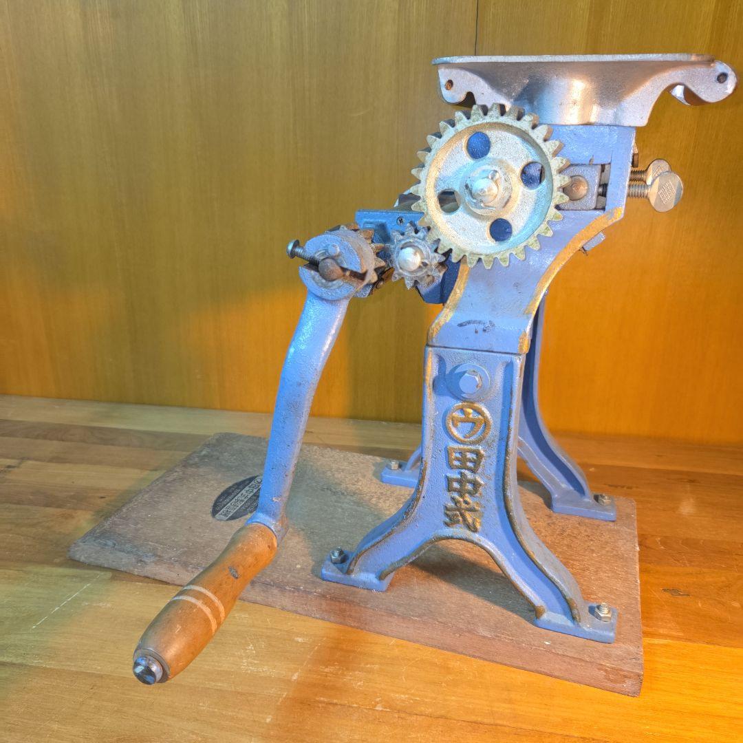 昭和レトロ 田中式製麺機 手動式 鋳物 アンティーク インテリア 実動品 ブルー
