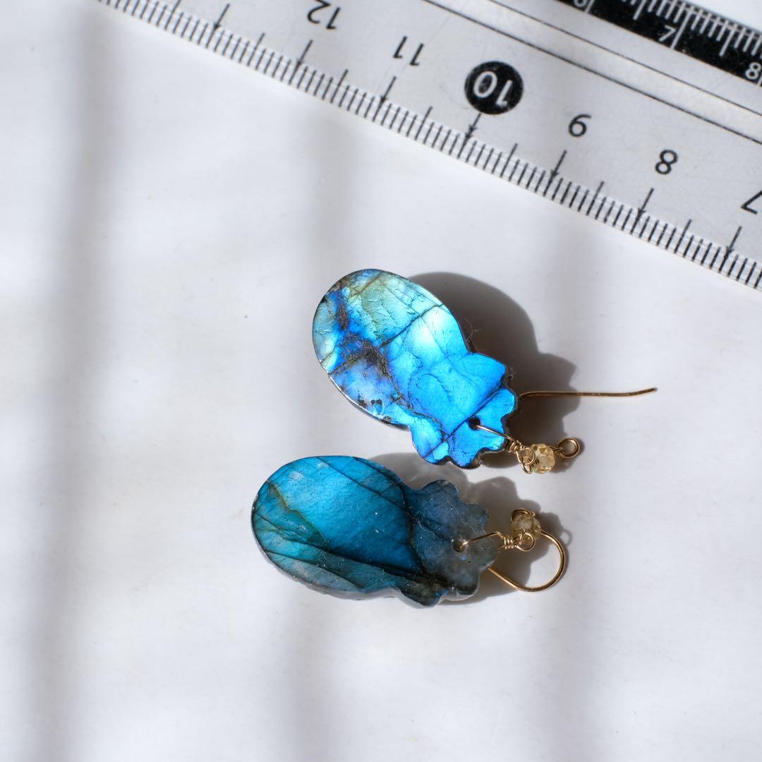 R✴︎H ♦︎14kgfラブラドライトパイナップルカービングピアス/イヤリング