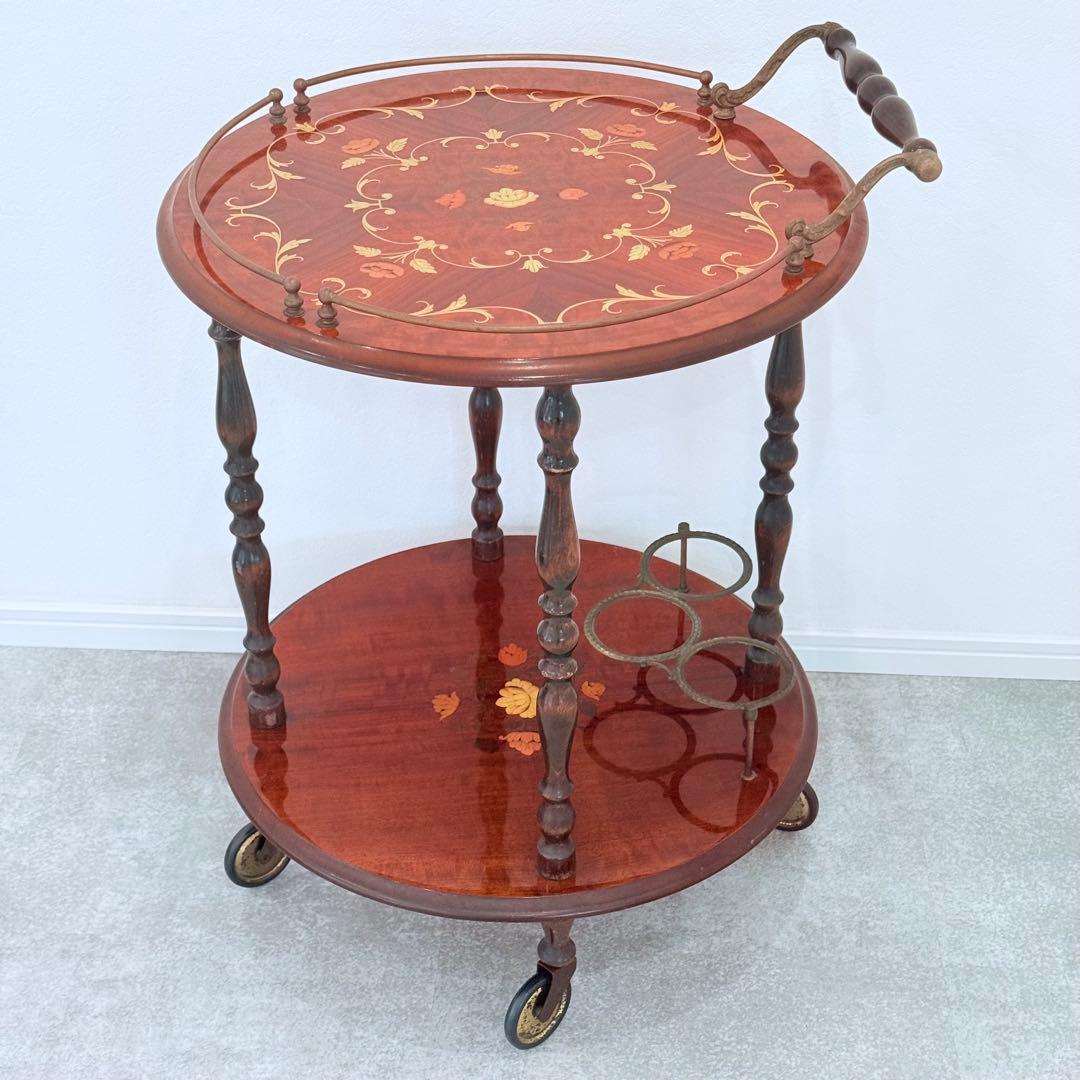 【希少】 イタリア製 象嵌 ワゴン ティーワゴン キッチンワゴン アンティーク