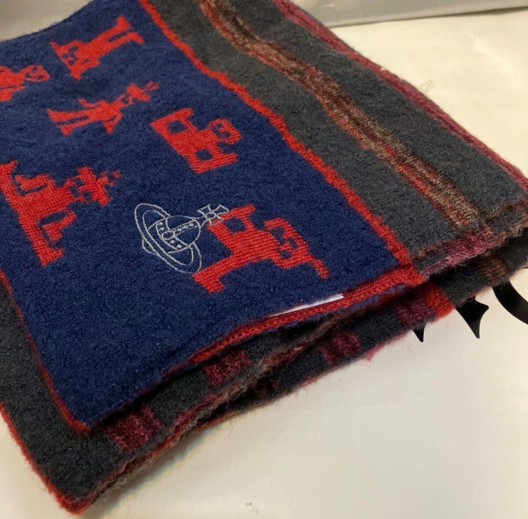 Vivienne Westwood マフラー ウールアクリルナイロン 緑赤×紺