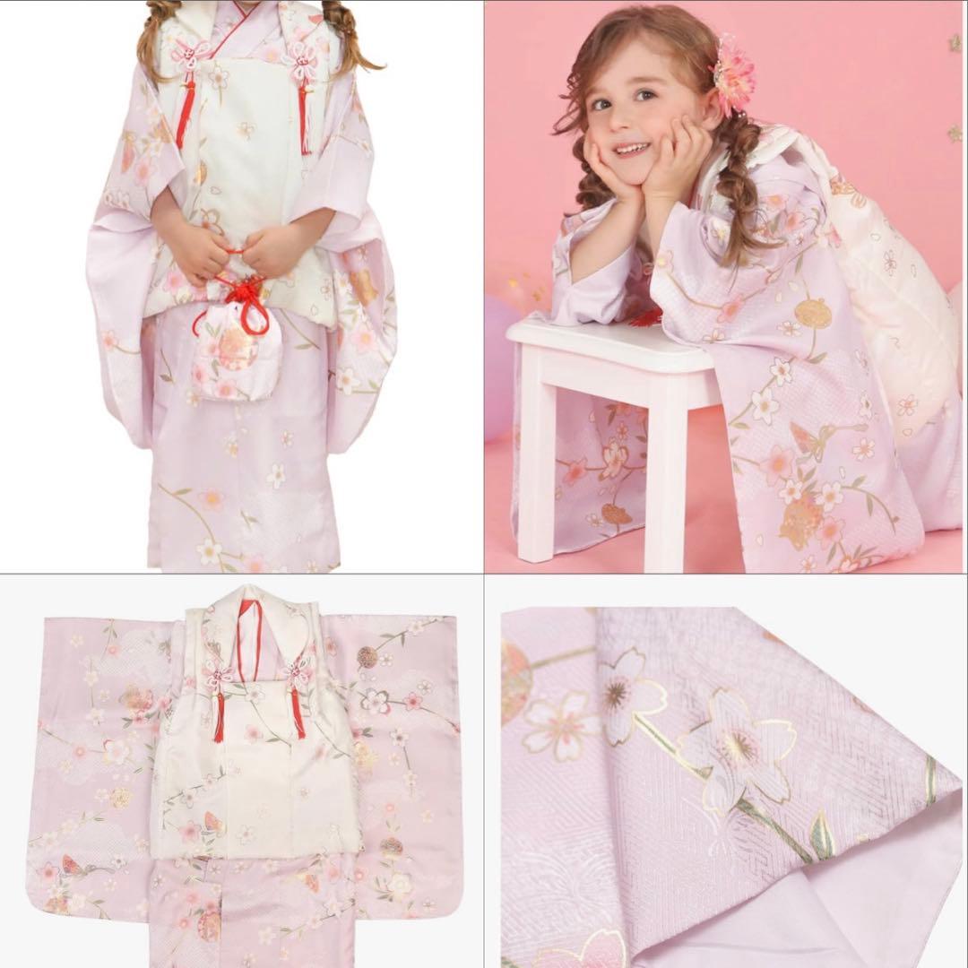 七五三 子供用着物セット 薄紫色 花柄　３歳