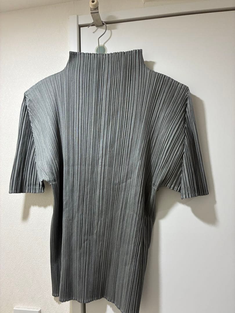 プリーツプリーズ　ハイネック　半袖カットソー　3　ライトグレー