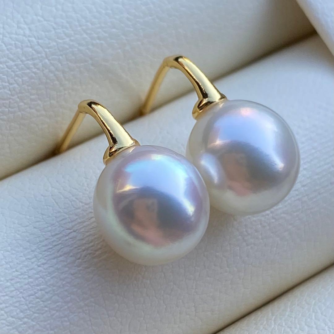 本真珠　あこや真珠ピアス　9.5*9mm無調色ホワイトP1194