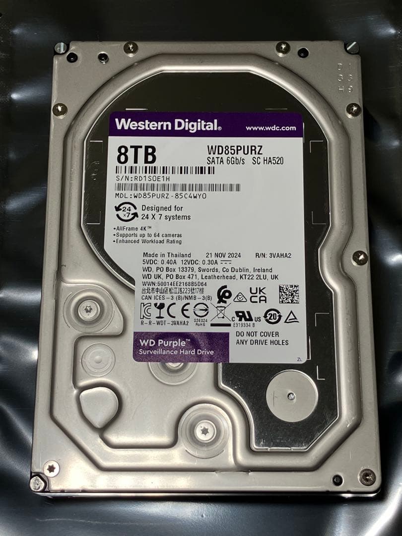ウェスタンデジタル 8TB パープル 5640RPM WD 型番WD85PURZ