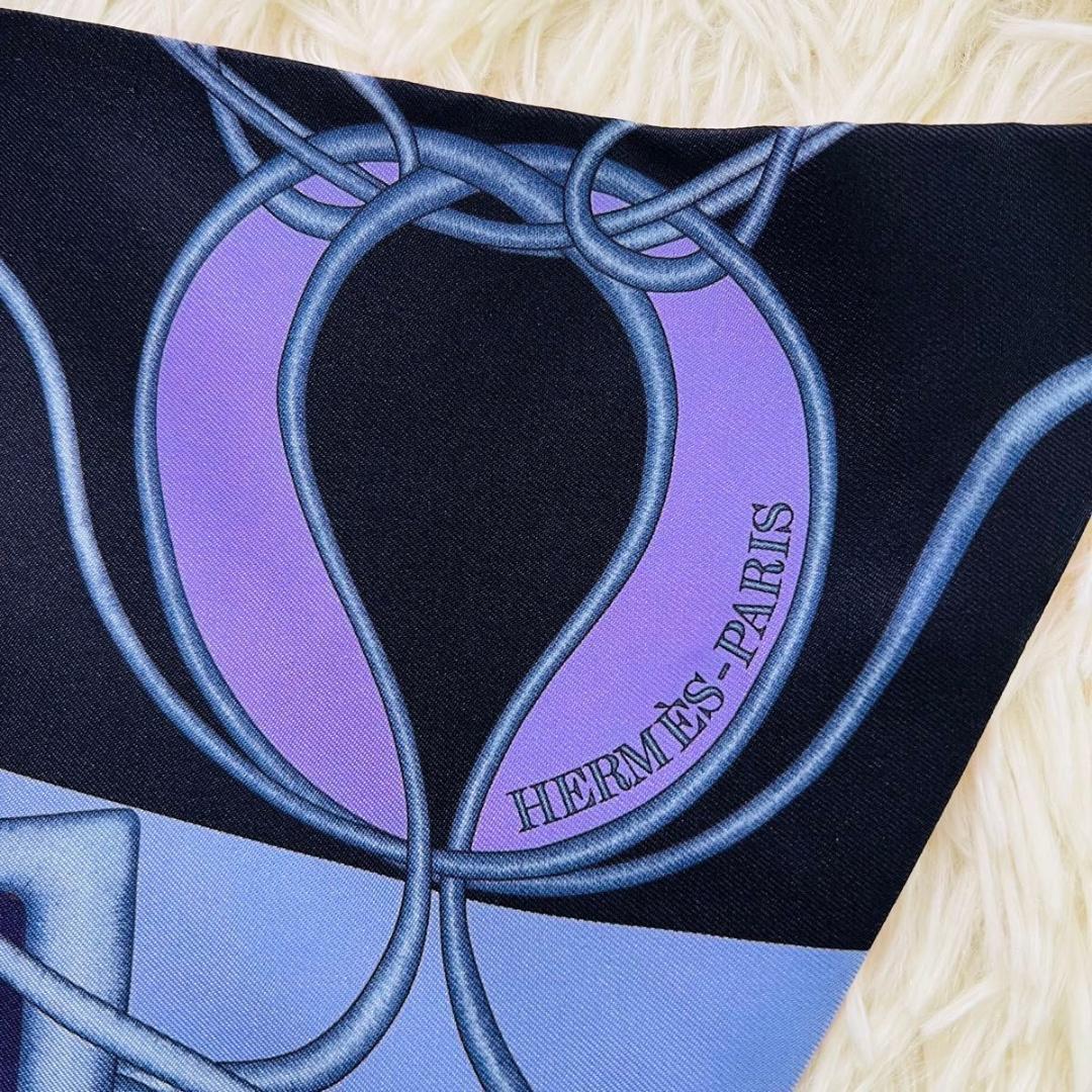HERMES エルメス マキシツイリー スカーフ ネイビー系 シルク