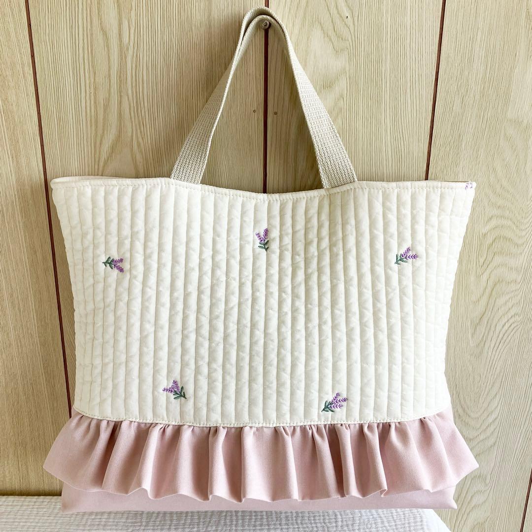 ヌビ　A4 トート　レッスンバッグ　ピンク　イブル　ラベンダー　花　紫　パープル