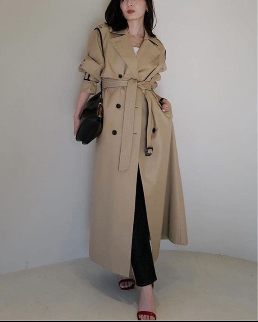 セール★美品★anuansヴィーガンレザートリム2WAYトレンチコート