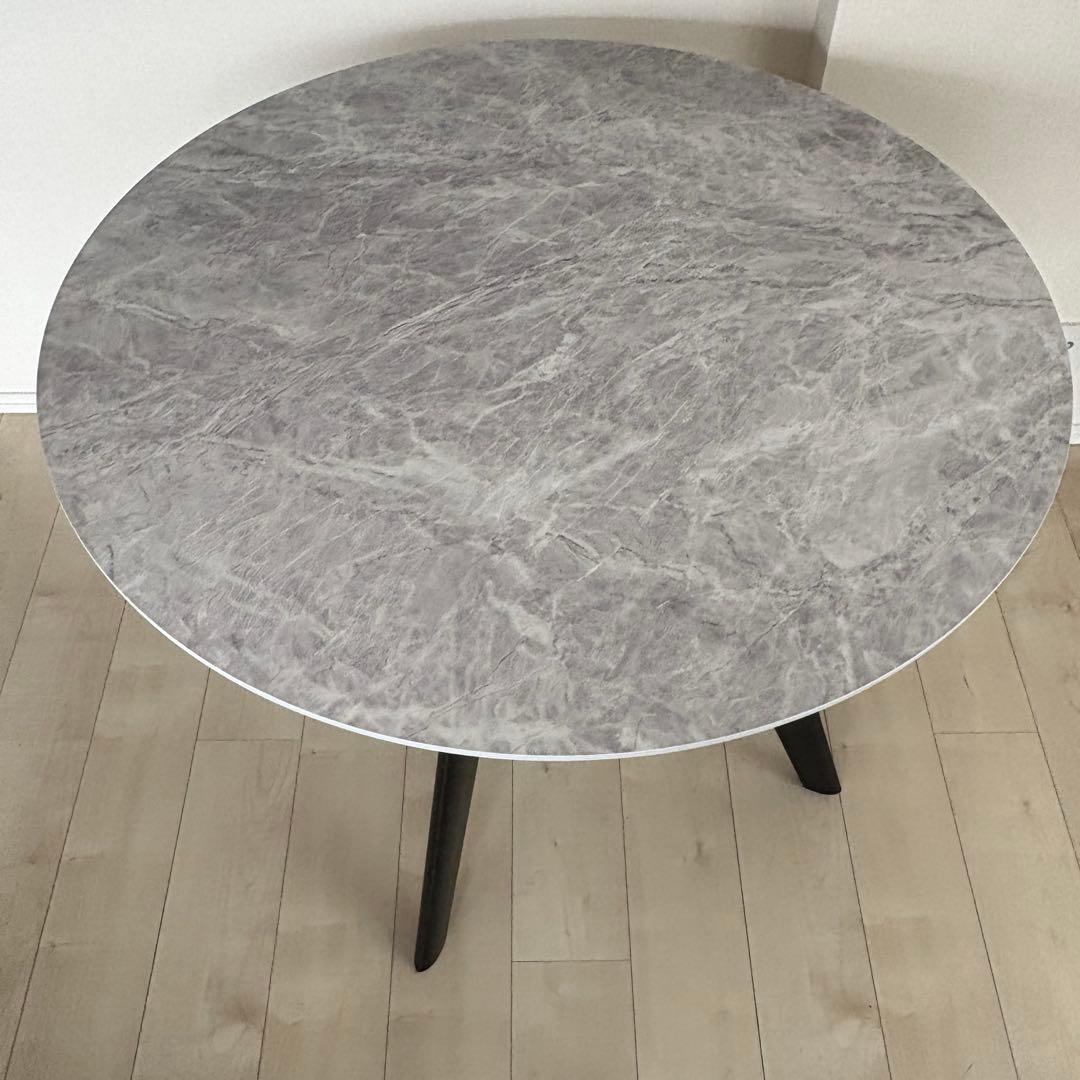 幅90cm 円形マーブル調ダイニングテーブル グレー