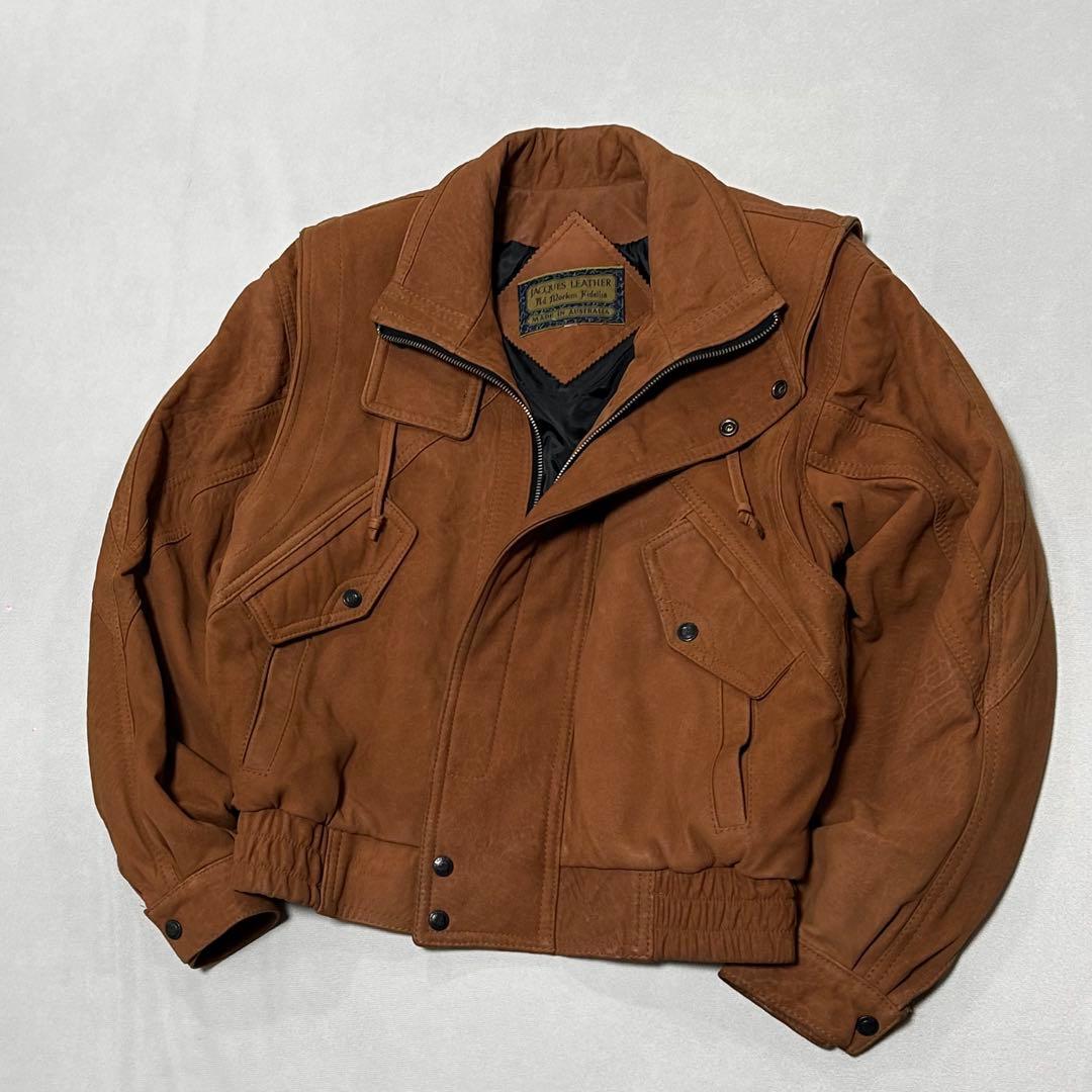 90s オーストラリア製 ベロア レザー ボンバージャケット ボックスシルエット