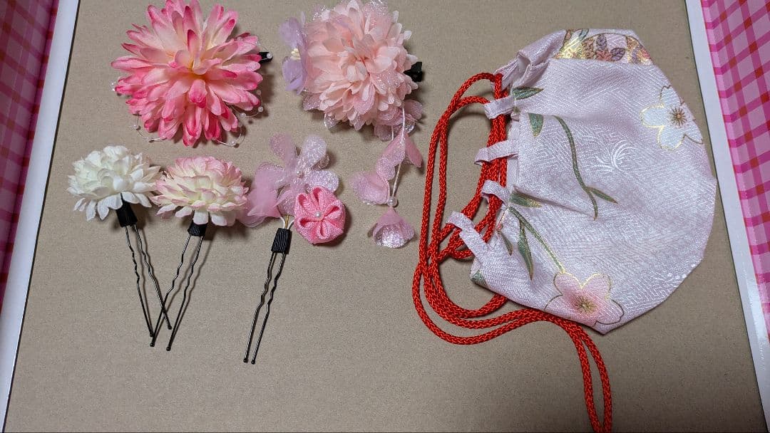 七五三　晴れ着セット 花柄刺繍　ピンク