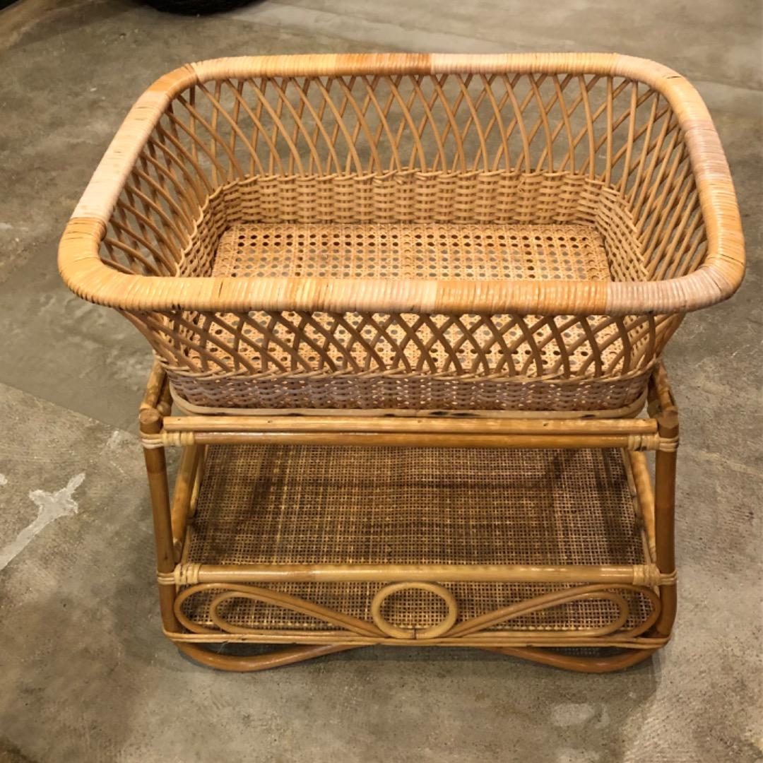 アンティーク　取り外し可能　脱衣カゴ　ラタン　2段　収納　バスケット　レトロ