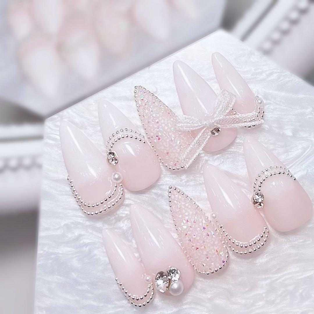 お急ぎ便A♡ ネイルチップ 量産型 韓国 ワンホン シンプル 地雷 オーダー 白