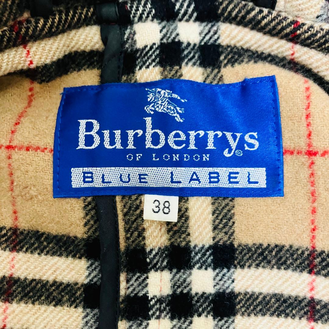 バーバリーブルーレーベル ダッフルコート 38 赤　ノバチェック ロング ウール