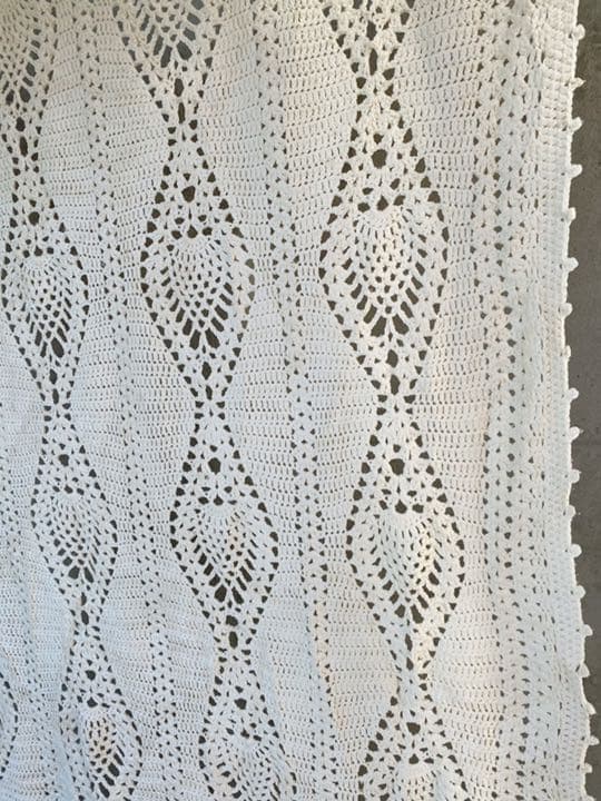 古着 ビンテージ 70s 鍵網 グラニー ブランケット キャンプ ラグ 敷物