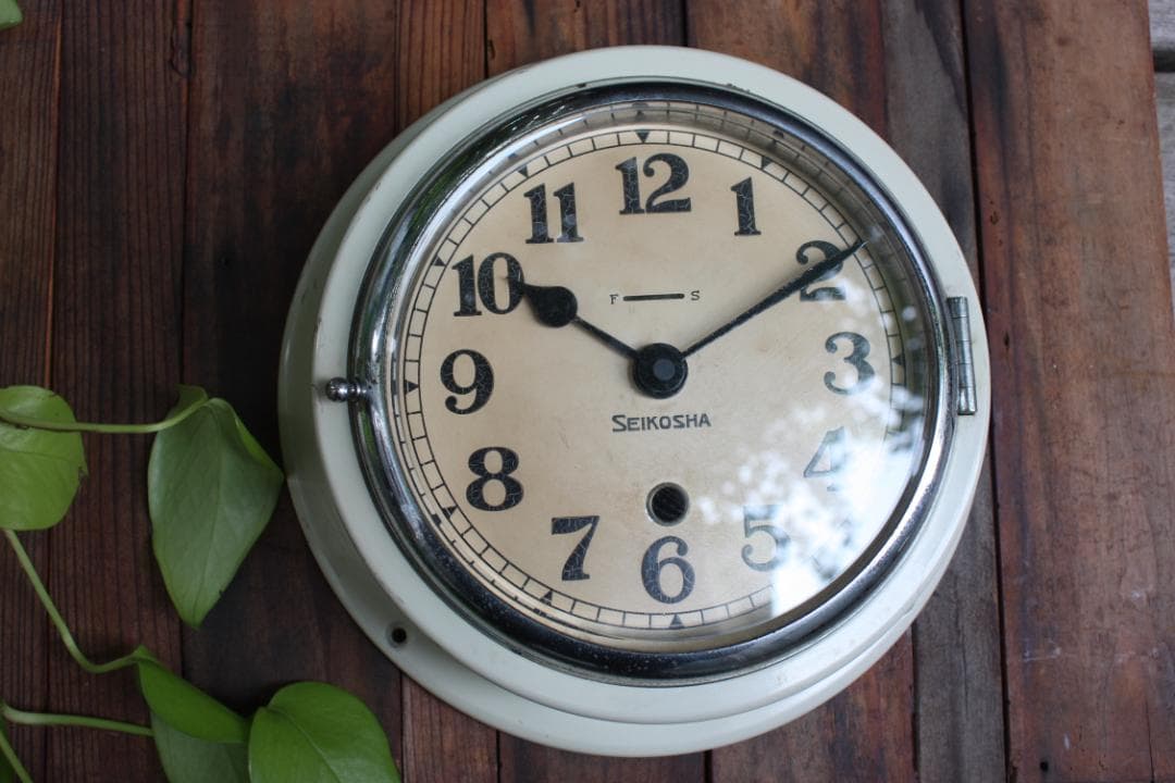 アンティーク 船舶時計 精工舎 白　電池式 クオーツ改造 静音 スイープ