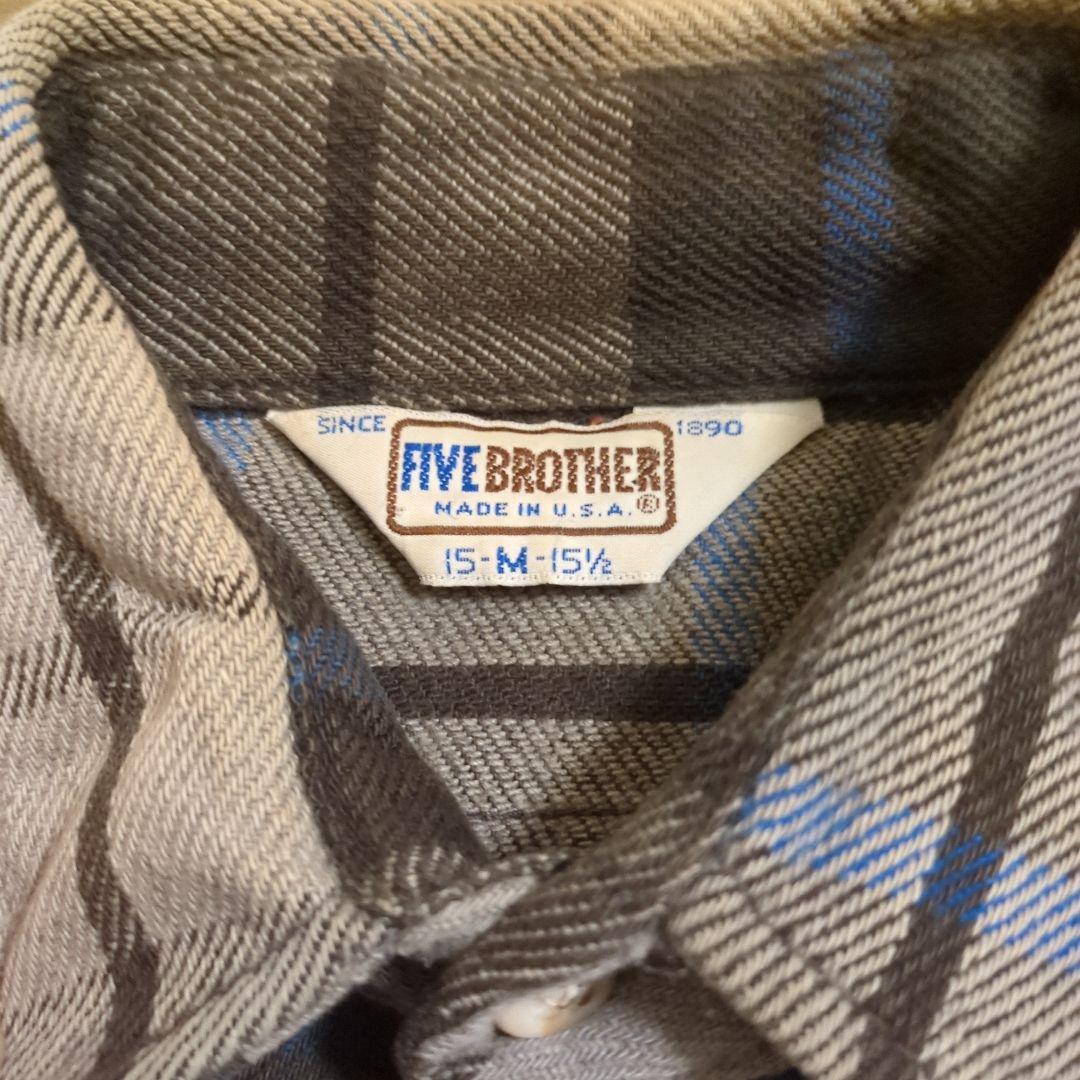 80s 超好配色 ファイブブラザーネルシャツ 黒×青×グレー アメリカ製