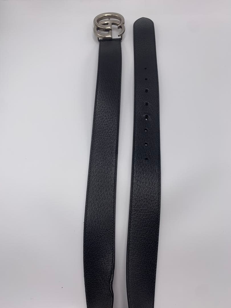【美品】GUCCI グッチ　ダブルG ワイド ベルト ブラック　シルバー P55