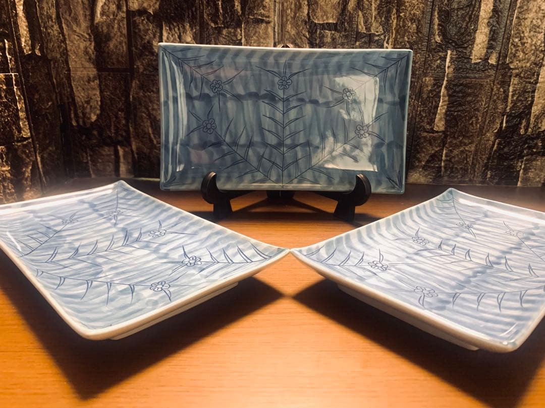 源右衛門窯 染付彫唐草長角皿 3枚 未使用