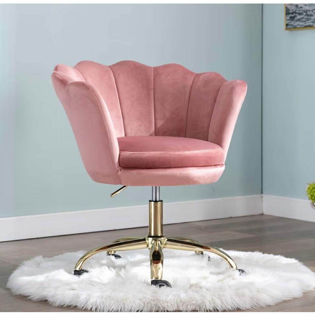 ベルベット フラワーデザイン デスクチェア ピンク